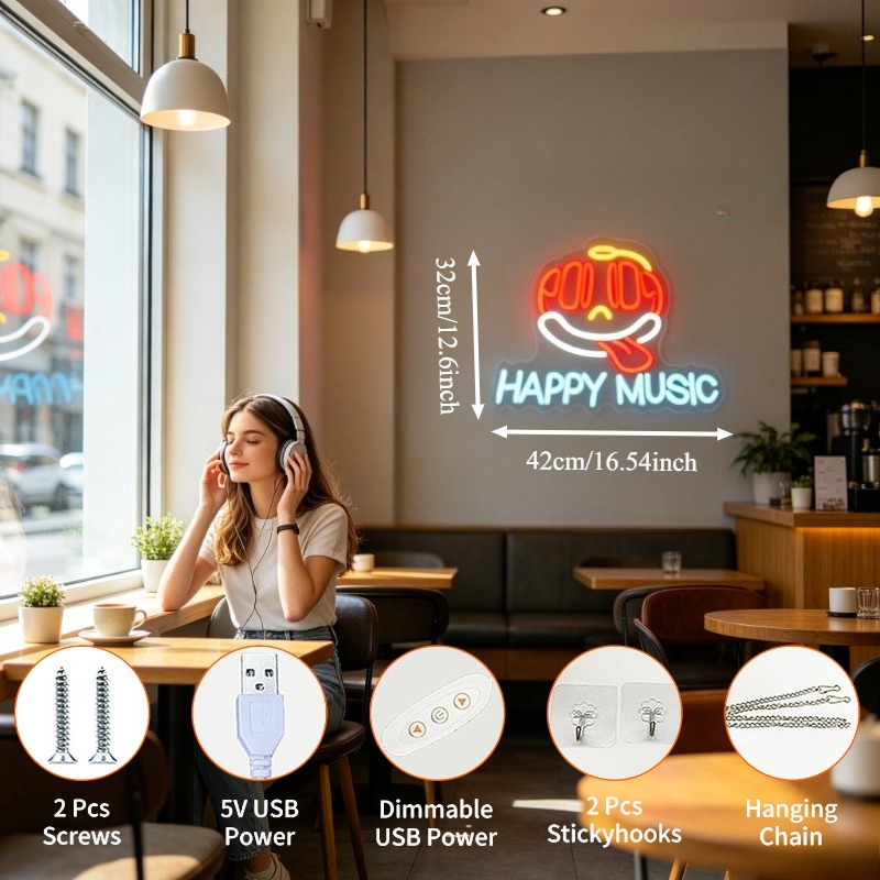 Happy Music Neon Sign LED Neon - Party Games Shop recension och pris